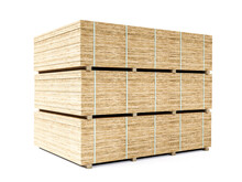 Three Pallets Of Chipboard Sheets Stacked