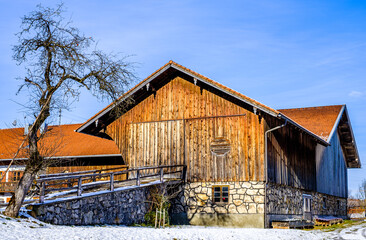 Sticker - typical bavarian farmhouse near the alps