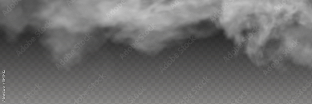 Transparent special effect stands out with fog or smoke. White cloud vector, fog or smog. - obrazy, fototapety, plakaty 