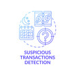 Suspicious transactions detection concept icon. Stealing money idea thin line illustration. Terrorist financing. Money laundering criminals. Vector isolated outline RGB color drawing