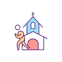 Poster - Going to church RGB color icon. Religious service on sunday. Believer pray in gospel. Visit catholic mass. Spirituality and faith. Christianity and catholicism. Isolated vector illustration