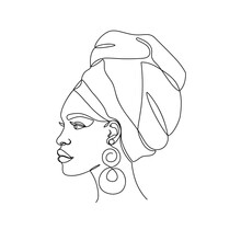 Afro American Woman In A Modern One Line Style.
