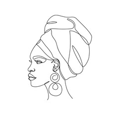 Afro American woman in a modern one line style.