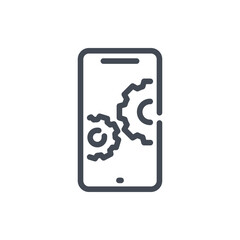 Wall Mural - Mobile phone settings line icon. Smartphone with gears vector outline sign.