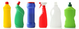 Fototapeta Tulipany - Collage of bottles with detergent on white background