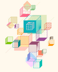 Abstract geometric composition with patterned cubes