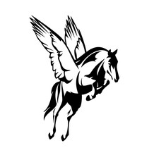 Pegasus Winged Horse - Greek Mythology Inspiration Symbol Animal Flying Forward Black And White Vector Design