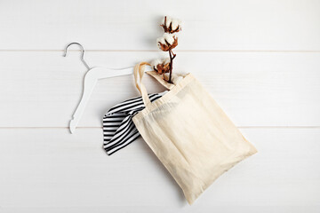 mockup with organic cotton tote bag. sustainable ethical consumption idea