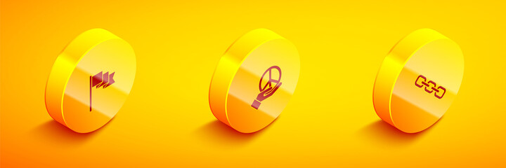 Poster - Set Isometric Location marker, Peace and Chain link icon. Vector.