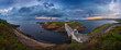 © Ivan Ferrero/ADDICTIVE STOCK - Scenic view of small island with lighthouse called Faro de Cabo Mayor connected with coastline by bridge under dramatic cloudy sky at sunset time in Santander in Spain