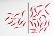 © Javier De La Torre/ADDICTIVE STOCK - High angle composition of hot red chili peppers arranged plate against white board surface background