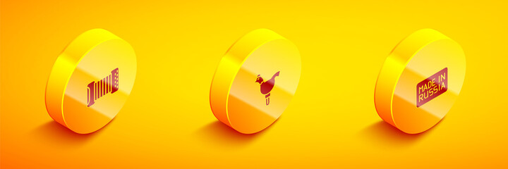 Poster - Set Isometric Accordion, Cockerel lollipop and Made in Russia icon. Vector.