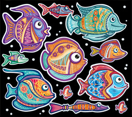 Wall Mural - Set of Stylized Ornamental decorative fishes