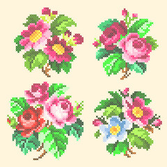 Sticker - cross stitch set of flowers