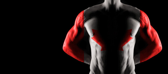 Canada flag on muscled male torso with abs