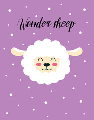 Wall Mural - cute card with sheep isolated, vector illustration