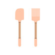 kitchen set with spatula and brush isolated