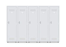 Metal Locker Storage Cabinets For School, Fitness Club, Gym, Swimming Pool Realistic Mockups.