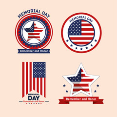 Wall Mural - memorial day celebration set icons