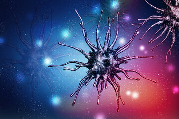 Sticker - 3d rendering Virus bacteria cells background

