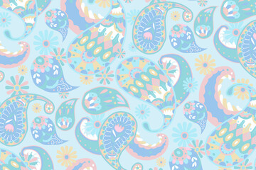 Poster - Pastel blue paisley pattern ornamental background illustration