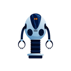 Aufkleber - Industrial robot loader with grabs on hands and regulating high stand isolated realistic mechanical automation. Vector robot constructor, manufacturing cyber android, smart cyborg with metal captures