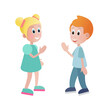 © Aleksandra Maltseva - A boy and a girl say hello and get acquainted can be used as a card for visual instruction in teaching children with delayed speech development with autism to communicate in society.