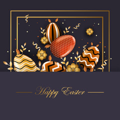 Wall Mural - happy easter holiday celebration banner flyer or greeting card with decorative eggs vector illustration