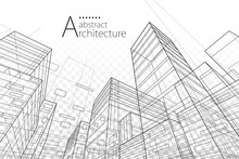 Architecture Building Construction Perspective Line Drawing Design Abstract Background.
