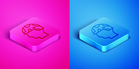 Canvas Print - Isometric line Army soldier icon isolated on pink and blue background. Square button. Vector.