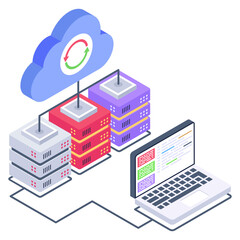 Wall Mural - server attached with computer denoting isometric icon of shared datacenter
