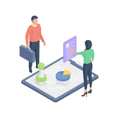 Wall Mural - man and woman analyzing business data on clipboard