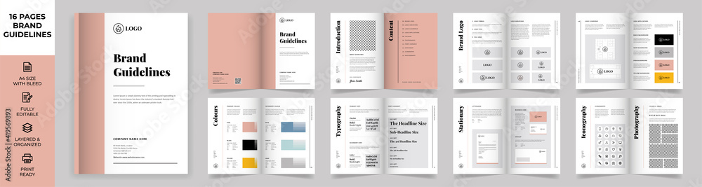 Brand Manual Template, Simple style and modern layout Brand Style , Brand Book, Brand Identity, Brand Guideline, Guide Book - obrazy, fototapety, plakaty 