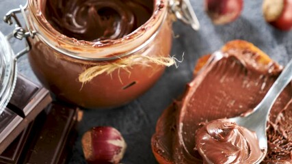 Wall Mural - homemade vegan chocolate spread with hazelnut and bread