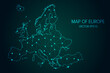 Map of Europe - With glowing point and lines scales on The dark gradient background, 3D mesh polygonal network connections.Vector illustration Eps 10.