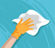 © ann131313.a - Prevention coronavirus COVID-19 concept vector illustration. Surface cleaning with Spraying antibacterial sanitizing spray. Cleaner in the hand medical gloves. surface cleaning