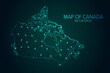 Map of Canada - With glowing point and lines scales on the dark gradient background, 3D mesh polygonal network connections.Vector illustration eps 10.
