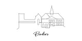 Fototapeta  - Randers city in Denmark landmarks skyline - Continuous one line drawing