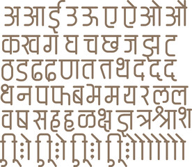 Wall Mural - Indian languages Hindi, Sanskrit, and Marathi alphabets in Handmade Devnagari font, typeface