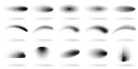 halftone dotted shapes. abstract dots gradient wave effect shapes, halftone gradient spray texture v