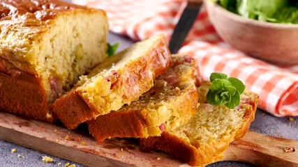 Wall Mural - loaf cake with ham, olive and cheese
