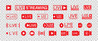 Live streaming set red icons. Play button icon vector