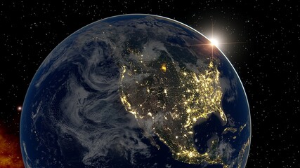 Poster - america from space, usa view from satellite, usa cities from space 3d render