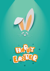 Wall Mural - Easter Bunny card in paper cut style with text for seasonal Easter holidays greetings and invitations cards
