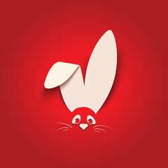 Wall Mural - Happy Easter greeting card with white paper cut Easter Bunny Ears isolated on a red background