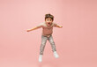 © master1305 - Flying high. Happy, smiley little caucasian boy isolated on pink studio background with copyspace for ad. Looks happy, cheerful. Childhood, education, human emotions, facial expression concept.