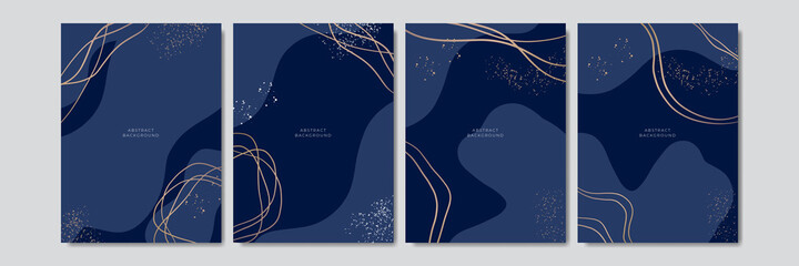 modern classic boho bohemian merry christmas greeting cards in blue gold line. universal trendy wint