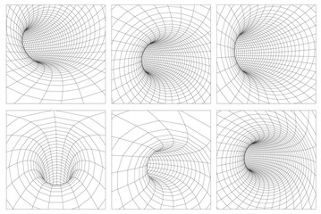 Wall Mural - singularity abstract black hole vortex concept 3d illustration. grid wormhole wireframe tunnel. 3d g