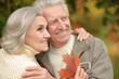 © aletia2011 - portrait of beautiful senior couple with leaves  in the park