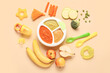 © Pixel-Shot - Composition with healthy baby food on color background